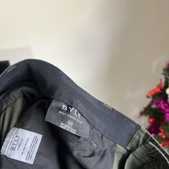 BYLT Men’s Green Cargo Pants 34X32 Cotton Spandex NEW - Picture 6 of 7